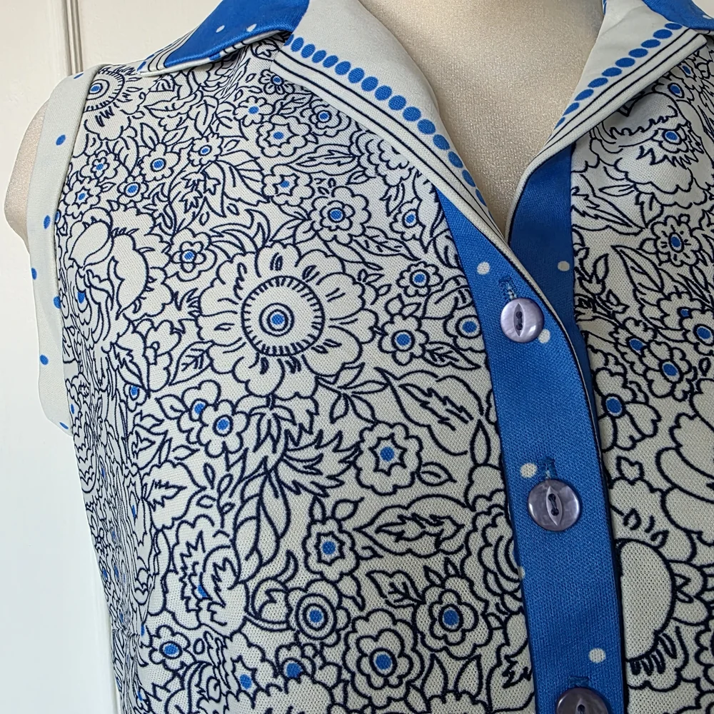 Handmade blue and white dress.  Lg to XL vintage(?), sleeveless, A-line - Picture 3 of 12